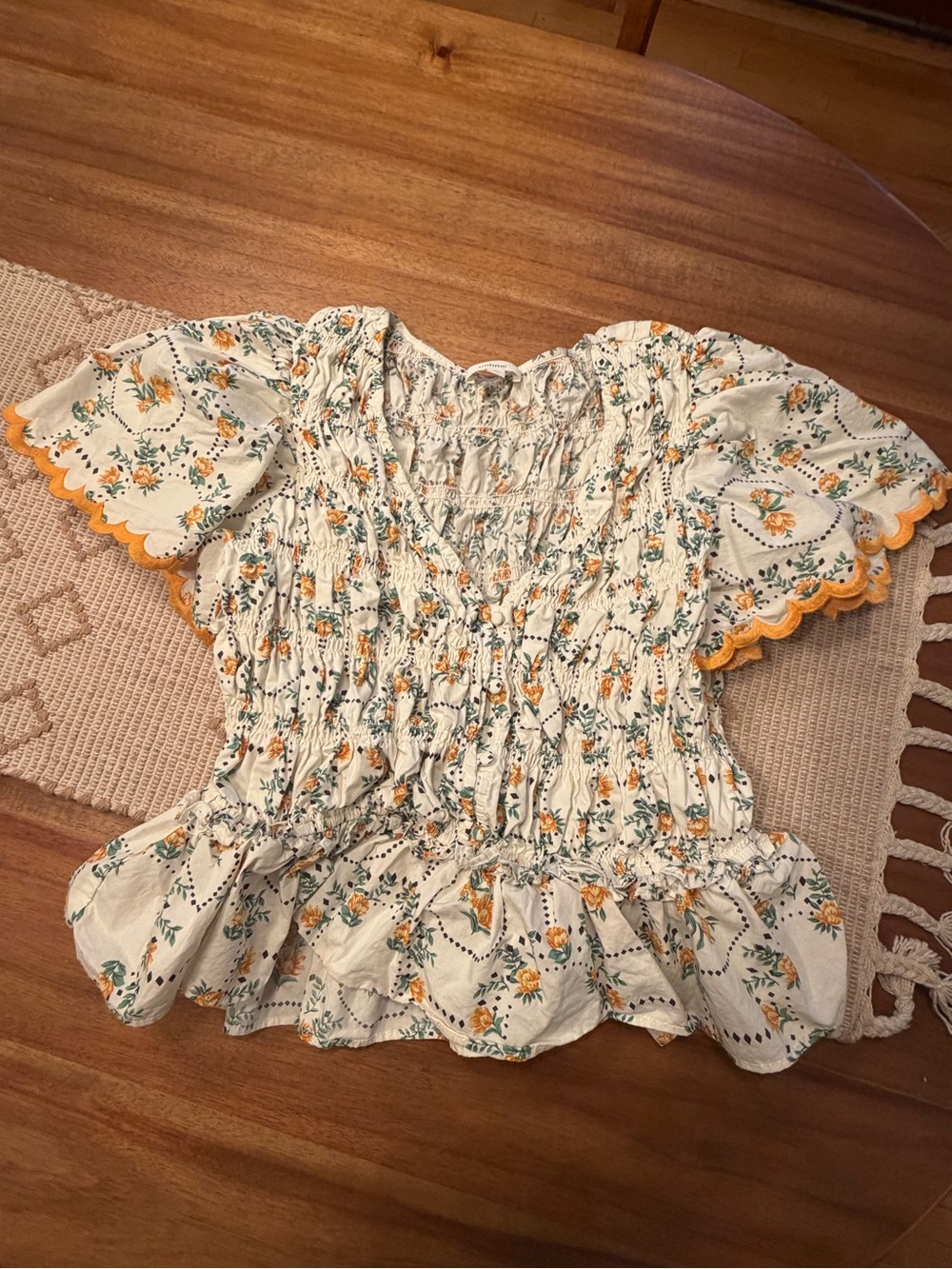Rusty Smocked Floral Blouse from Bohme size L
